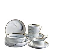 Set piatti Set di piatti e ciotole in ceramica marmo stoviglie for insalata Natale Dessert Piatti bianchi in porcellana Bone China da cucina Vassoio rotondo per la Cucina(9 inch deep plate)
