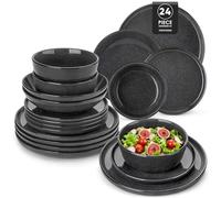 Set Piatti vancasso ANYA 24 Pezzi per 6 Persone, Set Piatti Moderni in Gres con Smalto Reattivo Grigio - 6 Piani, 6 Dessert, 6 Ciotole Zuppa e 6 Cereali, Adatto Microonde e Lavastoviglie