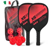 Set Pickleball 2 Racchette 4 Palline Borsa Allenamento Gioco Rosso Portatile Pro