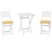 Set Pieghevole 3 Pezzi in Legno di Acacia Bianco con Cuscini Gialli Fiji