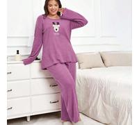 Set pigiama 100% cotone 2 pezzi con ricamo animali, taglie comode 0XL,1XL,2XLAnimale,RitrattoTessuto in maglia