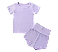 Set pigiama 2 pezzi per neonata bambina top a maniche corte e pantaloncini protettivi per la pancia, biancheria da notte morbida per la pelle per bambini (viola, 18-24 mesi)