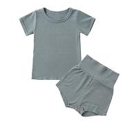 Set pigiama 2 pezzi per neonata bambina top a maniche corte e pantaloncini protettivi per la pancia, biancheria da notte morbida per la pelle per bambini (JN, 12-18 mesi)