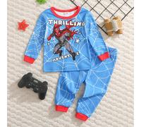 Set pigiama 2 pezzi per neonato maschio, vestibilità aderente, top pullover a maniche lunghe con girocollo e motivo cartoni animati, pantaloni lunghi con vita elastica, Ognissanti, autunno, scuola 2Y,
