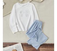 Set pigiama a 2 pezzi da ragazza, con pantaloni lunghi in vita elastica, con stampa farfalla e inserti in pizzo, comodi e casual 8Y,9Y,10Y,11Y,12YColore unicoTessuto in maglia,Tessuto intrecciato