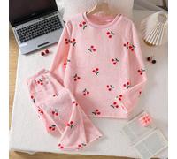 Set pigiama a 2 pezzi per ragazze adolescenti, in morbido e confortevole tessuto flanella con stampa di ciliegie, top a maniche lunghe e pantaloni, adatto per la sorellanza, stile dolce 14Y,13Y,16Y,15