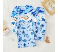 Set pigiama a 3 pezzi per neonati e bambini piccoli, con stampe di astronauti, dinosauri e squali, in tessuto a maglia elastico, comodo e morbido, con collo rotondo e maniche corte 2Y,3Y,9-12M,12-18M,