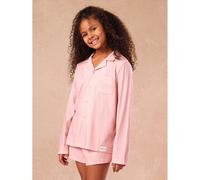 Set pigiama a costine per ragazze, composto da camicia a maniche lunghe con bottoni e pantaloncini, due pezzi, con comodi pantofole, per il comfort notturno in inverno per pre-adolescenti 8Y,9Y,10Y,11