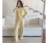 Set pigiama a due pezzi, morbido e ampio, con decorazione a righe e motivo di mele, adatto per la primavera, per donne L,M,S,XLA strisceTessuto in maglia