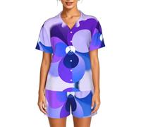 Set pigiama a maniche corte delle donne della stampa del cerchio blu viola | Leggero e fresco per le mattine rilassate o le domeniche pigre