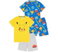 Pokemon Boys 2 Pack Pigiama | Bambini Giallo Pikachu Blu Bulbasaur Charmander Squirtle Personaggi T-Shirts Pantaloncini Set | Gioco Sleepwear Merchandising