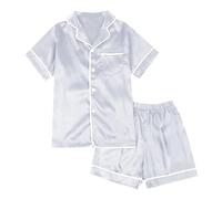 Set pigiama a maniche corte per ragazze, con bottoni, tinta unita, delicato sulla pelle, comodo, estivo, traspirante, regalo per la famiglia (grigio, 6-7 anni)