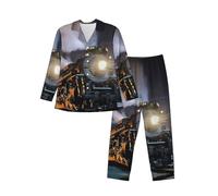 Set pigiama a vapore treno per gli uomini morbido pigiama a maniche lunghe e pantaloni lunghi con tasche casual allentato Homewear Set, Treno a vapore, XL