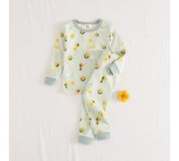 Set pigiama aderente per bambina, top a girocollo a maniche lunghe con motivo a nido d'ape e contrasto di colore, leggings in maglia elasticizzata in vita 2Y,3Y,9-12M,12-18M,18-24MFumetto,Grafico,Pian