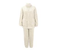 Set pigiama caldo da donna, in pile, per l'inverno, in velluto, spesso, tinta unita, termico, per la casa, jacquard, comodo, in pile corallo, comodo per uscire, bianco, L
