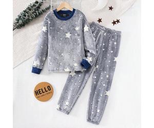 Set pigiama casual e comodo da 2 pezzi, composto da una felpa a blocchi di colore con motivo a stelle che luccica al buio e pantaloni con costine per ragazzi pre-adolescenti 8Y,9Y,10Y,11Y,12YFlanella