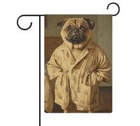 Set pigiama classico con carlino, bandiera da giardino, festività stagionali, juta, double face, bandierine esterne per casa, cortile, 30,5 x 45,7 cm