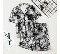 Set pigiama con pantaloncini e maglietta a maniche corte, con stampa di facce sorridenti in stile graffiti, ispirato allo streetwear, casual abbigliamento per la casa per ragazzi adolescenti 14Y,13Y,1