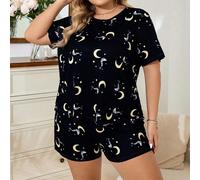 Set pigiama con pantaloncini e maniche corte, con stampa di luna e stelle, leggero, adatto per uso casual 1XL,2XL,3XL,4XL,5XLGalassia,stampa dappertuttoTessuto in maglia