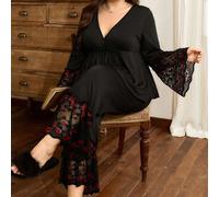 Set pigiama con top a maniche lunghe e pantaloni con bordo in pizzo, taglia curvy, abbigliamento da notte e loungewear per la stagione autunno/inverno, taglia grande 0XL,1XL,2XL,3XL,4XLColore unicoTes
