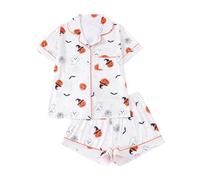 Set pigiama corto da donna con grafica zucca Set Halloween Lounge Wear Tessuto confortevole e traspirante in due pezzi alla moda per la casa set abiti da vacanza, bianco, S
