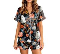 Set pigiama corto da donna, set da notte da donna, 2 pezzi, per la casa | Pigiama estivo con pantaloni, 2 pezzi, per biancheria da notte, pigiama estivo, pantaloni con colletto