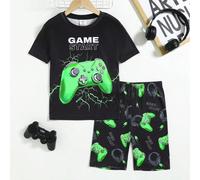 Set pigiama da 2 pezzi aderente per ragazzo preadolescente - Stampa del controller di gioco al neon, maglietta a girocollo a maniche corte e pantaloncini corti, morbido e delicato sulla pelle 8Y,9Y,10