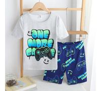 Set pigiama da 2 pezzi con maglietta e pantaloncini corti, stampa di giochi alla moda, grigio, per ragazzi pre-adolescenti 8Y,9Y,10Y,11Y,12YFumetto,LettereMaglia a coste