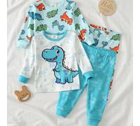 Set pigiama da 2 pezzi per bambino, composto da maglietta a maniche lunghe con stampa di animali cartoni animati e pantaloni lunghi a vita elastica 2Y,3Y,9-12M,12-18M,18-24MFumettoTessuto