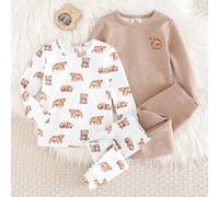 Set pigiama da 2 pezzi per bambino, con maglietta a maniche lunghe con stampa di orsetto cartoni animati e pantaloni lunghi a vita elastica, in maglia morbida 2Y,3Y,9-12M,12-18M,18-24MAnimaleTessuto