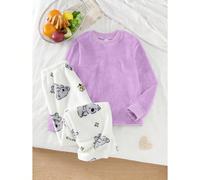 Set pigiama da 2 pezzi per ragazze, composto da una morbida felpa lilla con collo a giro e maniche lunghe abbinata a pantaloni in pile bianco con stampa di koala, reversibile in flanella soffice e cal