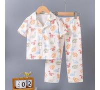 Set pigiama da 2 pezzi per ragazzo, composto da camicia a maniche corte e pantaloni, con motivo di dinosauri, resistente alle fiamme 6Y,7Y,4Y,5YAnimale,Fumetto,LettereTessuto