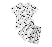 Set Pigiama da Bambina in Cotone,Leggero Estivo Tinta Unita e Pantaloncini Maglietta Pantaloni Corti Camicia Notte abbottonata Natalizio Bambino per Ragazze 2-8 Anni