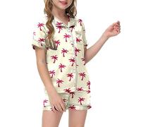 Set Pigiama da Bambina in Cotone Ragazzo Lungo Tinta Unita e Pantaloncini Pigiami Ragazze Solido Loungewear Indumenti Notte Abbigliamento Estivo 7-14 Anni