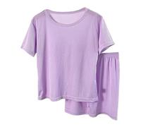 Set pigiama da bambina per primavera ed estate, tinta unita, a maniche corte, a maniche corte, per la casa, per un anno (viola, 6-7 anni)