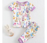 Set pigiama da bimba con fantasia floreale ditsy, composto da una morbida maglia a maniche lunghe con collo rotondo e pantaloni lunghi con vita elastica 2Y,3Y,9-12M,12-18M,18-24MAnimale,Fumetto,Geomet