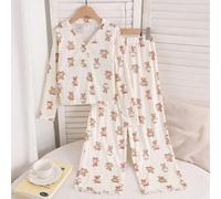 Set pigiama da casa 2 pezzi per ragazza tween, carino e dolce, stile minimalista con stampa cartoni animati orsetto, fiocco e pois, collo girocollo, maniche lunghe, pantaloni, morbido e confortevole 7