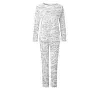 Set pigiama da donna, 2 pezzi, abbigliamento da casa da donna, stampa quotidiana, abbigliamento per la famiglia, top a maniche lunghe, pantaloni, camicia, pantaloni, abbigliamento da notte, bianco, XL