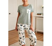 Set pigiama da donna, 2 pezzi, top a maniche corte e pantaloni capri, abbigliamento da casa per uso quotidiano e interno, Verde, XX-Large
