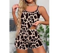 Set pigiama da donna, 2 pezzi, top e pantaloncini, pigiama estivo da donna, abbigliamento casual da notte per la casa, Leopardo-marrone, Medium