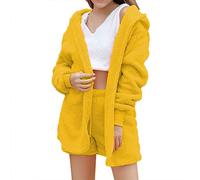 Set Pigiama da donna, 3 pezzi, set canotta e pantaloncini Pijamas con cappuccio Loungewear per interni, abiti da notte, tinta unita, taglia grande, M-3Xl, pigiama caldo da donna, inverno in pile