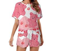 Set pigiama da donna a maniche corte con orsetti gommosi e torta di fragole set top e pantaloncini da notte, Stile:, L