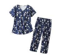 Set pigiama da donna a maniche corte con pantaloni capri, biancheria da notte per donne sotto i 10 anni, Blu scuro, XXL