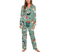 Set pigiama da donna a maniche lunghe, con colletto cubano, 2 pezzi, per sushi giapponese, abbigliamento da notte, Stile 9., S