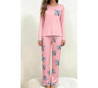 Set pigiama da donna a maniche lunghe con scollo rotondo e pantaloni coordinati, 2 pezzi, abbigliamento da notte stampato stile carino accogliente vestito da notte, Koala rosa, X-Large