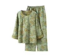 Set pigiama da donna a maniche lunghe in cotone, 2 pezzi, per uscire comodo, super morbido, abbigliamento da notte, abbigliamento da notte, abbigliamento per il tempo libero, pigiama cinese vintage