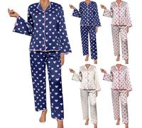 Set pigiama da donna a maniche lunghe, pigiama da notte da donna, classico, comodo, comodo, con bottoni, pigiama stampato alla moda, super morbido, due pezzi, rosa, S
