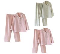 Set pigiama da donna a quadri da donna, classico, con bottoni, mini pigiameria a quadri, abbigliamento semplice da indossare tutti i giorni, per interni, vestibilità regolare, in tartan, con tasca