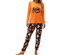 Set pigiama da donna accogliente per Halloween, biancheria da notte in due pezzi, abbigliamento da casa, comodo per tutte le stagioni, Colore: arancione., XL
