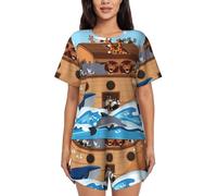 Set pigiama da donna - Animali sull'arca di Noè pigiama a maniche corte da donna set estivo pigiama pigiama set, Nero, M